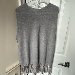 Pinotti Wool Cashmere Suede Fringed Poncho Grey